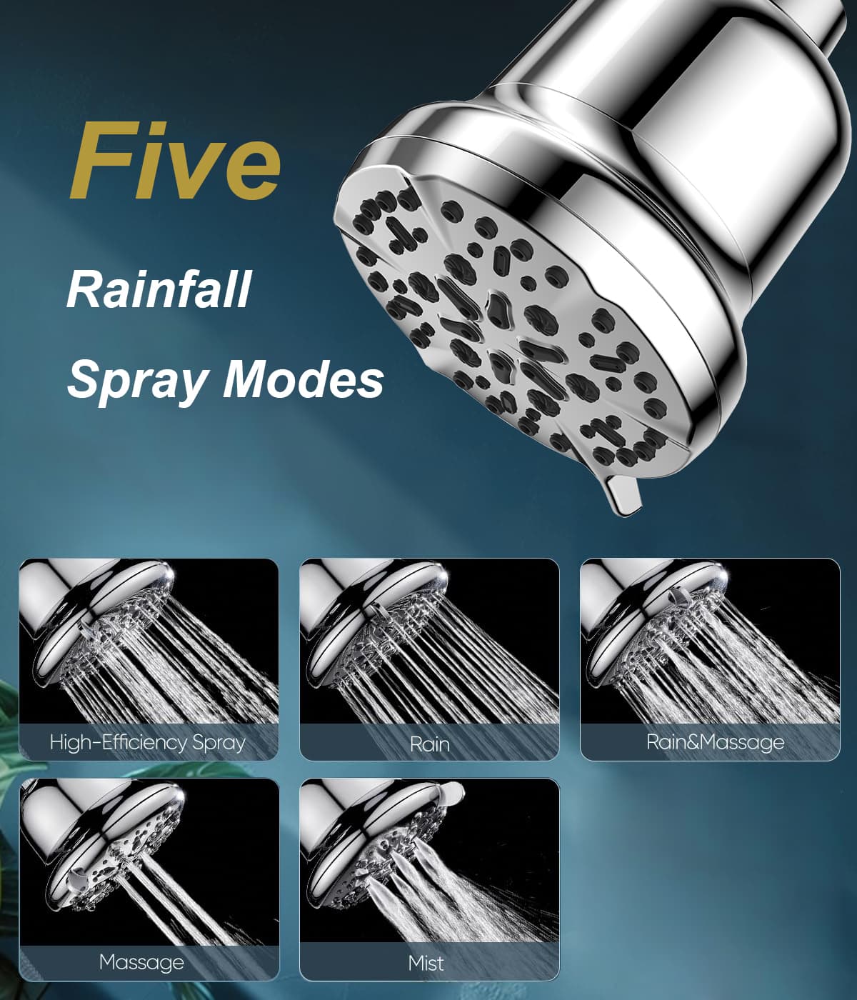 5 Inch High Pressure 5 Spray Modes Chlorine Heavy Metal Removal Bathroom Filtered Showerhead