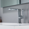Deck Mounted Brass Bathroom Faucet Single Handle Hot Cold Lavatory Tap