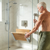 Wall Mount Folding Shower Seat, Teak Wood & Aluminum, 400lb ADA | Senior Care Project Supplier