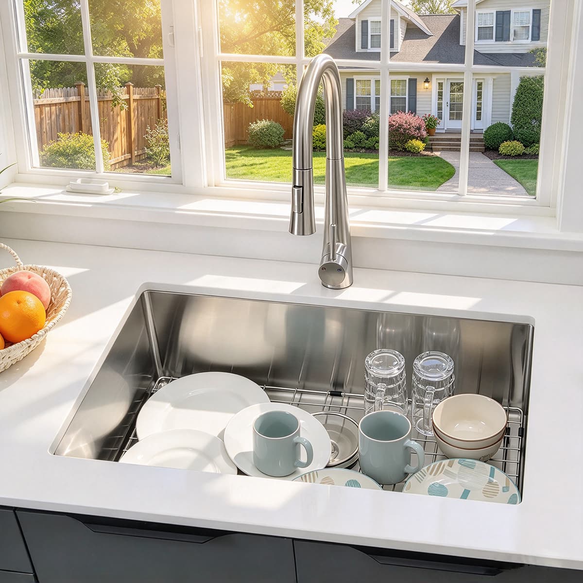 Handcrafted 304 Stainless Steel Single Bowl Kitchen Sink with Anti-Scratch Bottom Grid | Professional-Grade