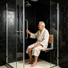 Wall Mount Folding Shower Seat, Teak Wood & Aluminum, 400lb ADA | Senior Care Project Supplier