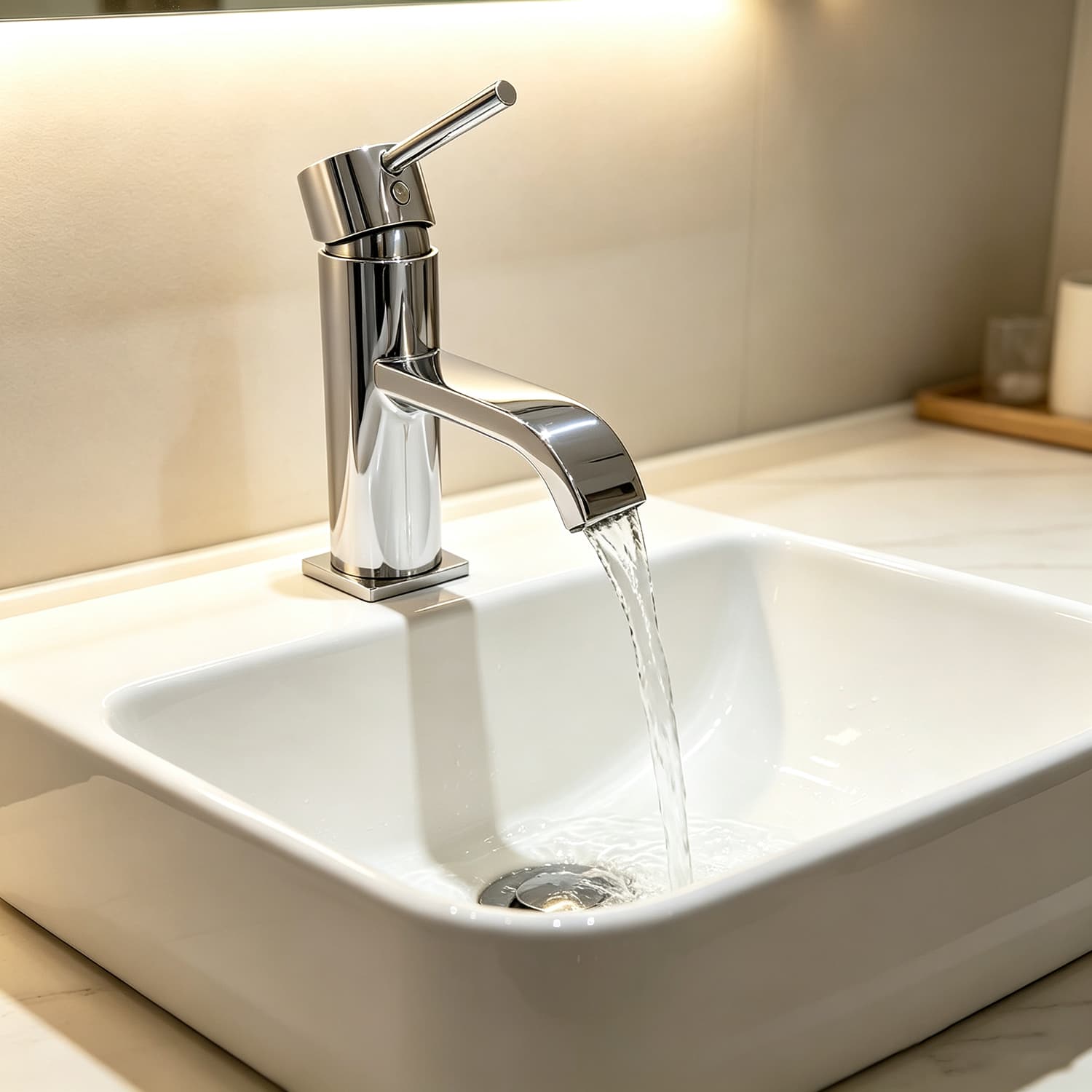 Single Handle Waterfall Basin Faucet, Polished Chrome Solid Brass | Premium Project Supplier