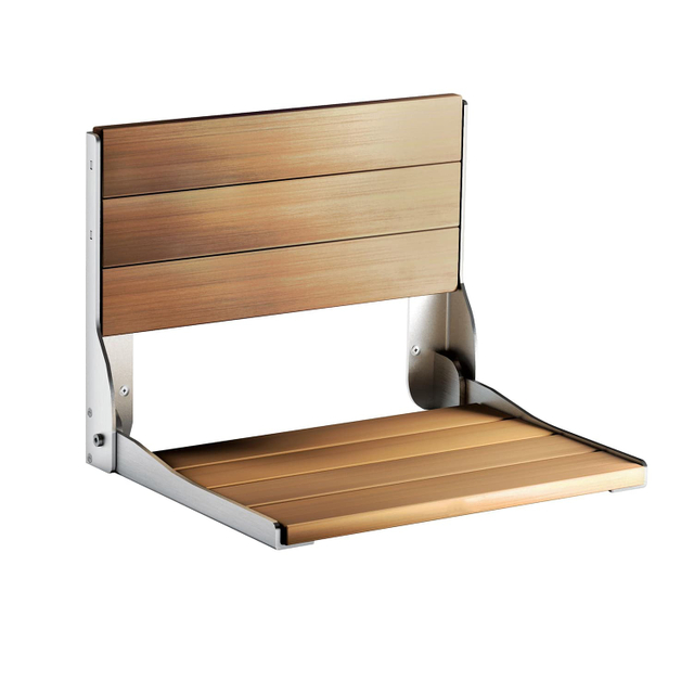 Wall Mount Folding Shower Seat, Teak Wood & Aluminum, 400lb ADA | Senior Care Project Supplier