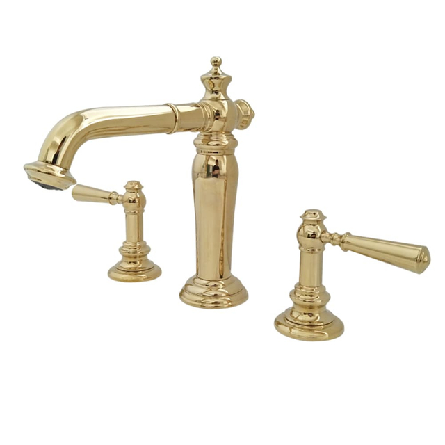 Antique Brass High Arc 8 Inch Widespread Two Handle Bathroom Vanity Sink Faucet