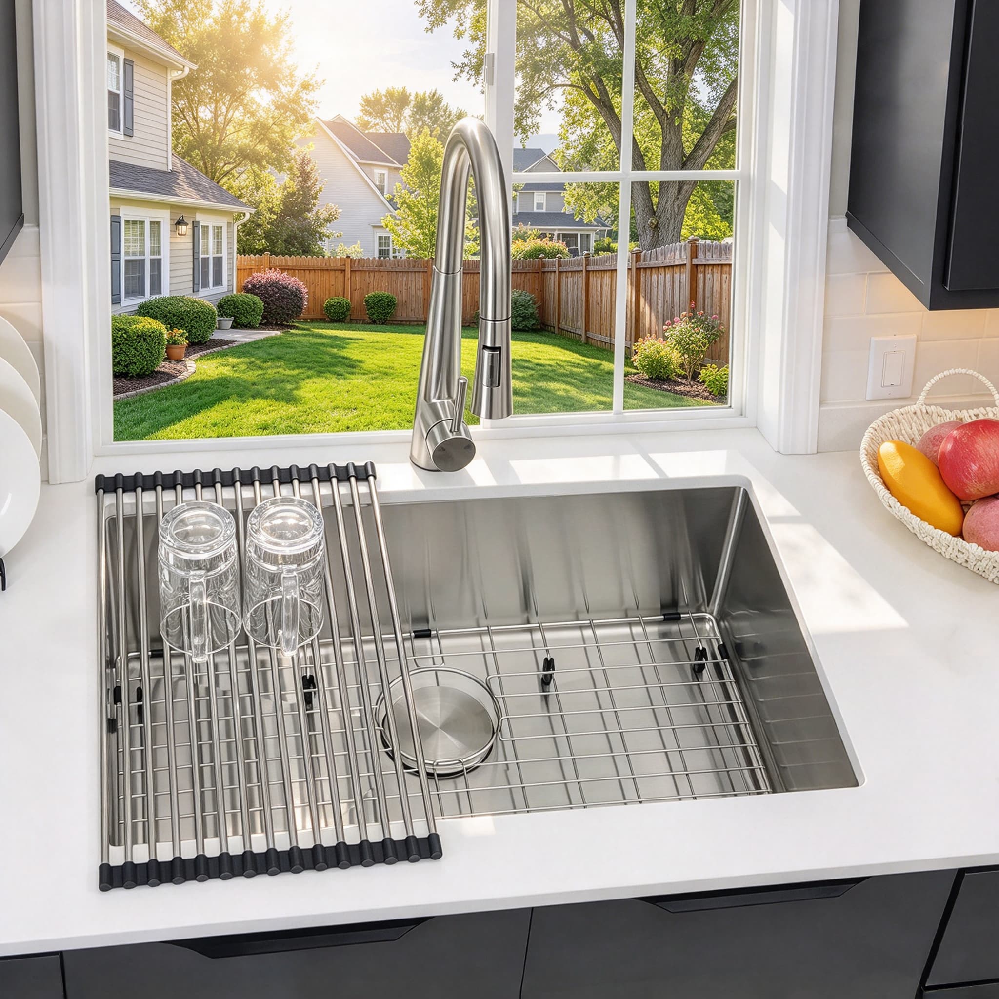 Handcrafted 304 Stainless Steel Single Bowl Kitchen Sink with Anti-Scratch Bottom Grid | Professional-Grade
