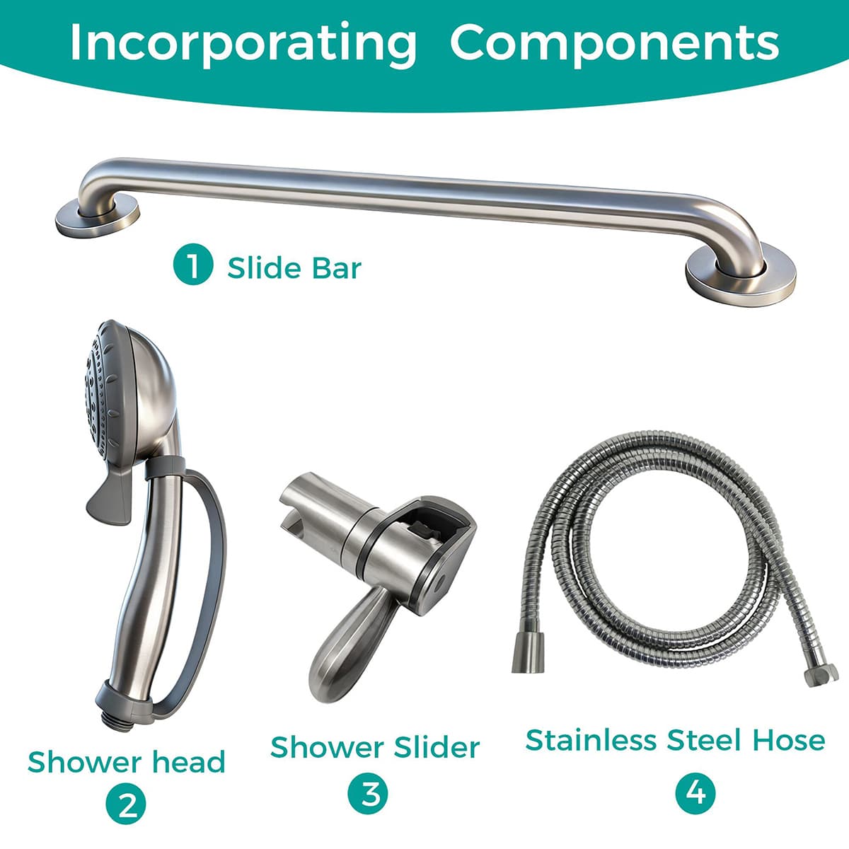 ADA Compliant Slide Bar Shower Set, 250lb Grab Bar Stainless Steel | Accessible Project Supplier